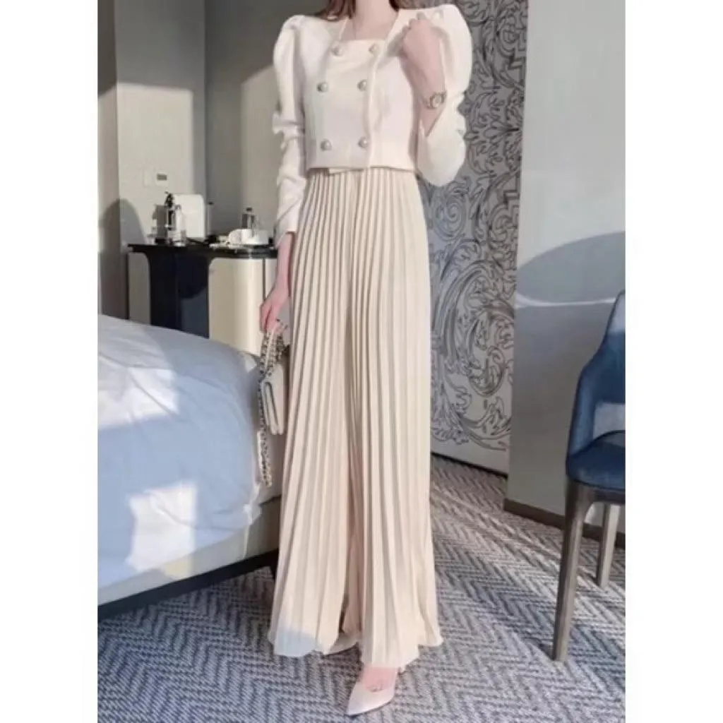 🇰🇷Chloe C. 韓國東大門服飾🇰🇷  AVEC［明星款］正韓百褶鬆緊闊腿長褲.垂感流線型設計.顯瘦腿長