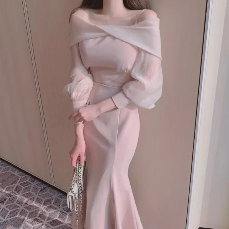 🇰🇷Chloe C. 韓國東大門服飾🇰🇷  eeyou 正韓拼接透紗後綁帶魚尾長洋裝.婚禮宴會.約會春酒