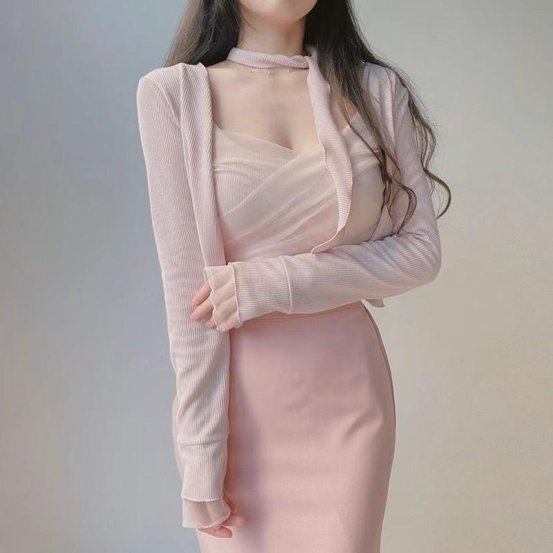 🇰🇷Chloe C. 韓國東大門服飾🇰🇷  eeyou 正韓性感薄紗繞頸兩層式背心外套套裝
