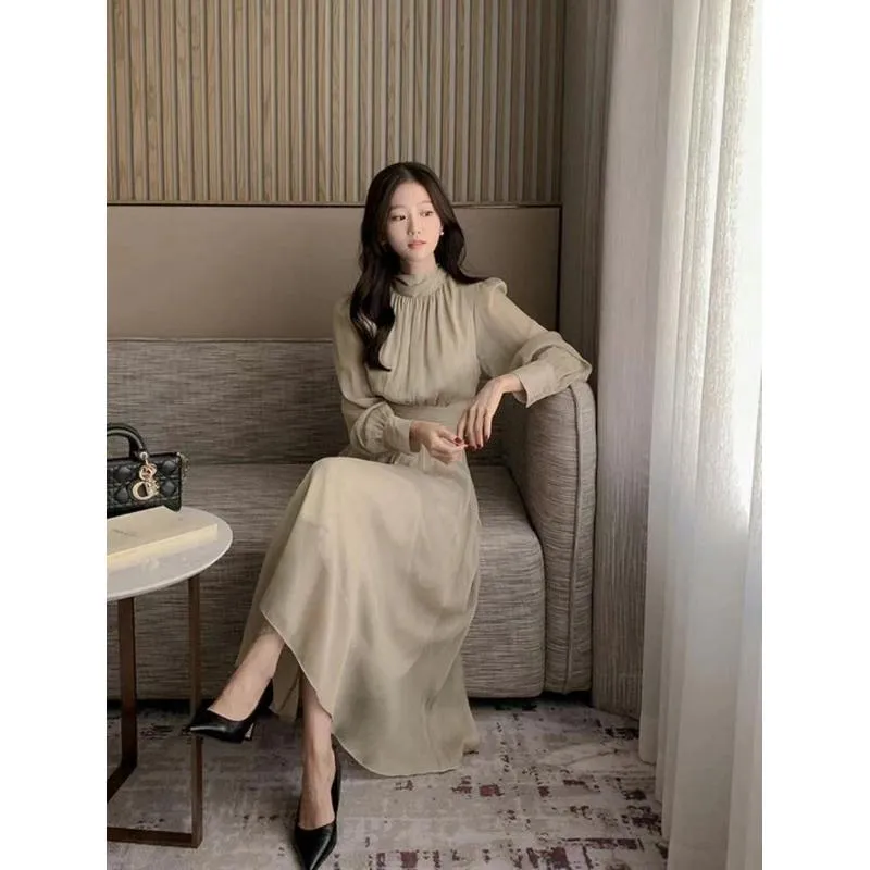 🇰🇷Chloe C. 韓國東大門服飾🇰🇷 eeyou 正韓雪紡繞頸後綁帶長袖長版洋裝.宴會典禮款