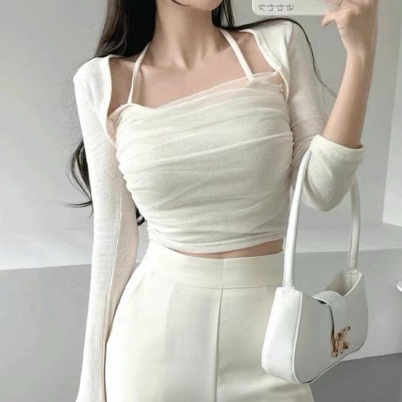 🇰🇷Chloe C. 韓國東大門服飾🇰🇷 eeyou 正韓薄紗兩層式平底肩帶長袖上衣