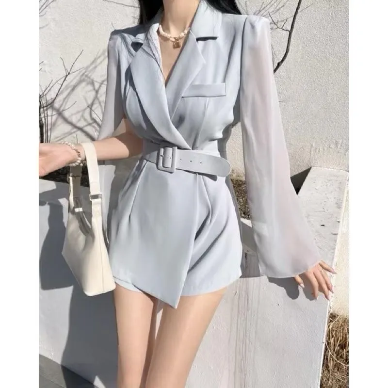 🇰🇷Chloe C. 韓國東大門服飾🇰🇷  eeyou［熱銷款🏆］正韓拼接雪紡長西裝風腰帶連身褲裙.約會簡約宴會款