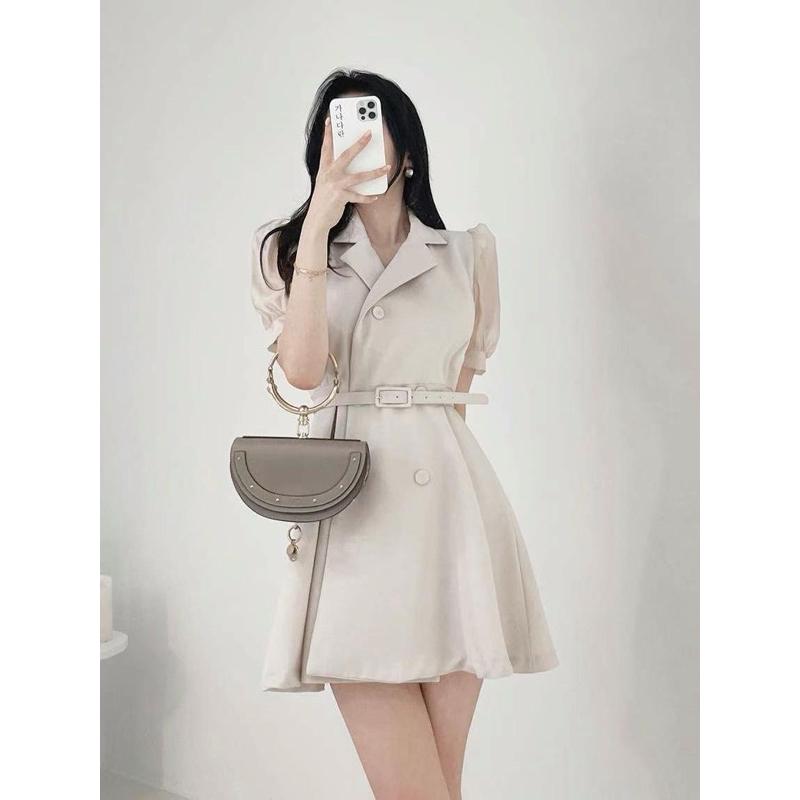 🇰🇷Chloe C. 韓國東大門服飾🇰🇷 eeyou 正韓拼接雪紡短袖西裝風腰帶短連身裙