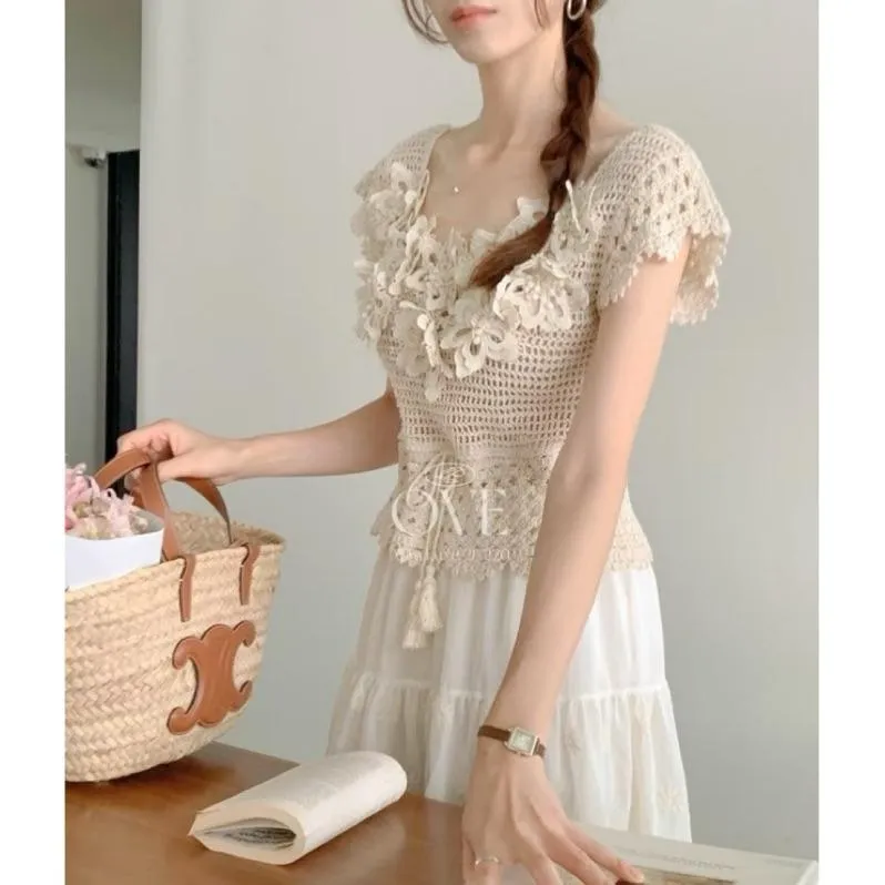 🇰🇷Chloe C. 韓國東大門服飾🇰🇷 OVE 正韓重工繡花簍空針織上衣長裙套裝
