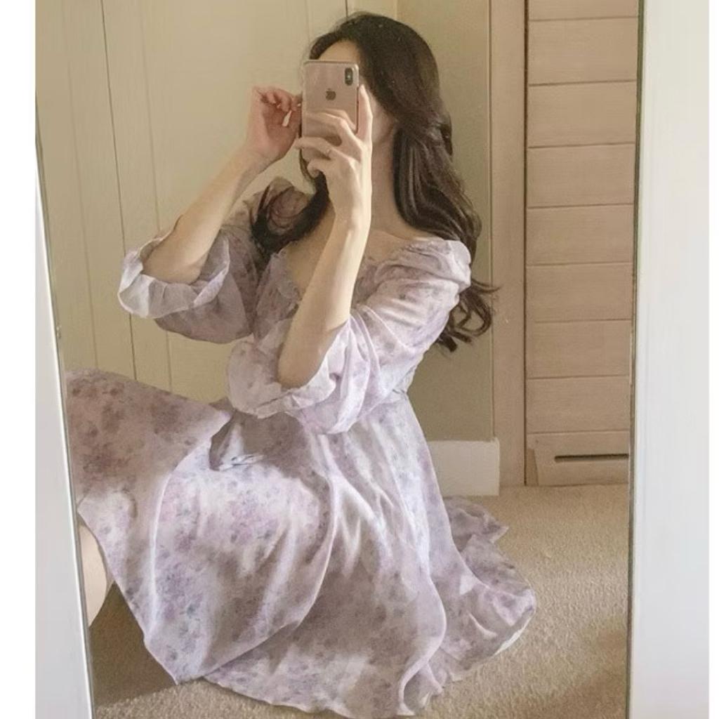 🇰🇷Chloe C. 韓國東大門服飾🇰🇷  eeyou 正韓荷葉邊碎花後綁帶長袖短洋裝