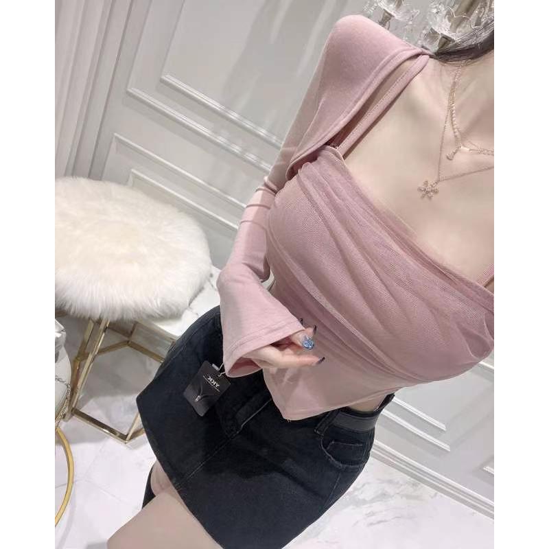 🇰🇷Chloe C. 韓國東大門服飾🇰🇷  eeyou 正韓薄紗兩層式肩帶長袖上衣