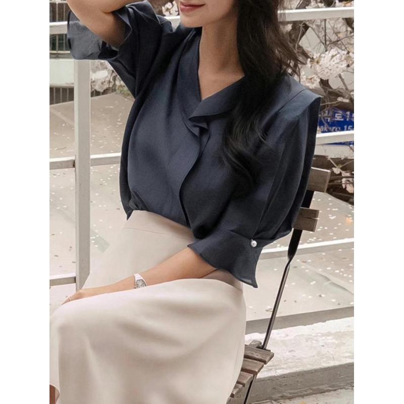 🇰🇷Chloe C. 韓國東大門服飾🇰🇷  gunnygirls 正韓雪紡荷葉領七分袖襯衣
