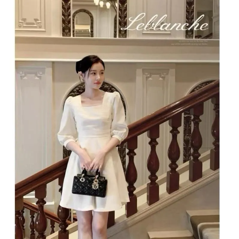 🇰🇷Chloe C. 韓國東大門服飾🇰🇷eeyou 正韓拼接雪紡紡紗後綁帶七分袖洋裝.登記結婚.婚禮禮服.約會宴會