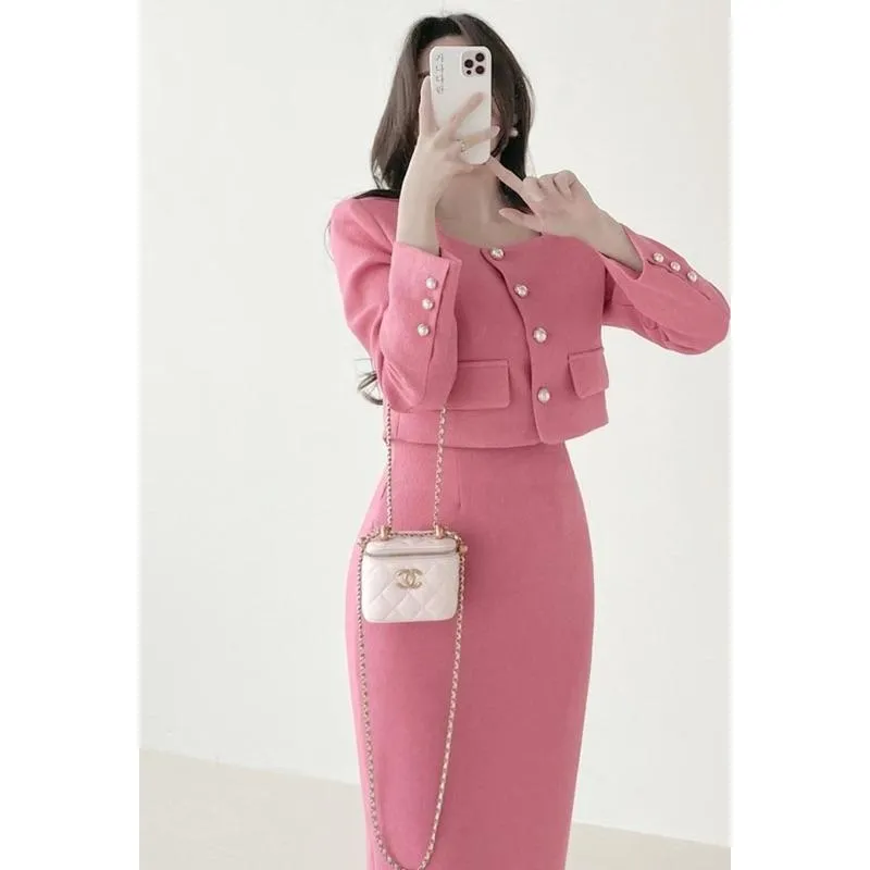 🇰🇷Chloe C. 韓國東大門服飾🇰🇷  eeou 正韓小香風方領排扣外套長裙套裝.宴會禮服.典禮時尚
