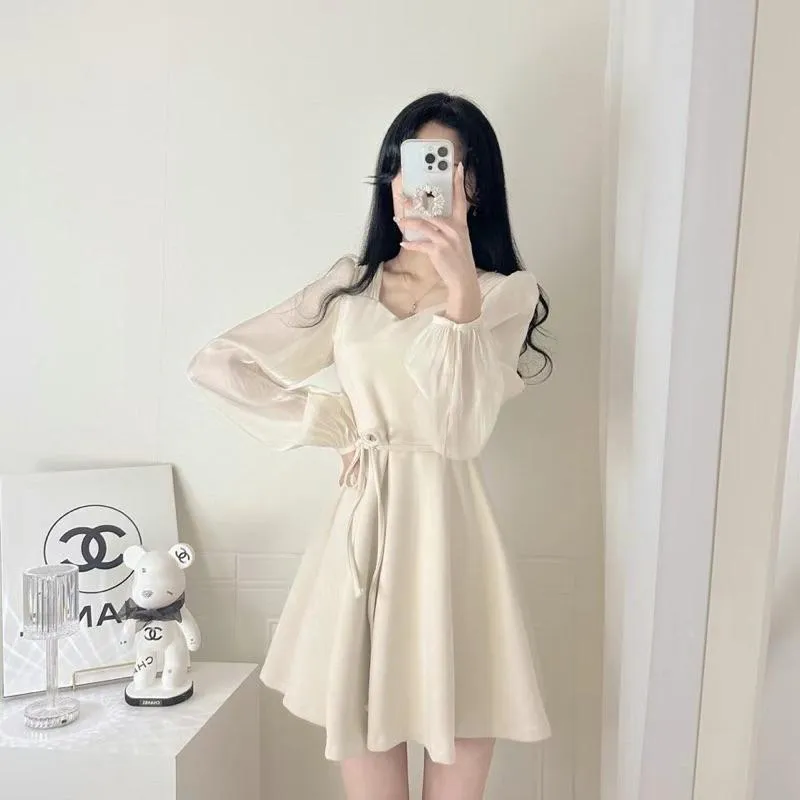 🇰🇷Chloe C. 韓國東大門服飾🇰🇷 eeyou［熱銷款🏆］正韓拼接雪紡後綁帶洋裝.登記結婚.婚禮禮服.約會宴會