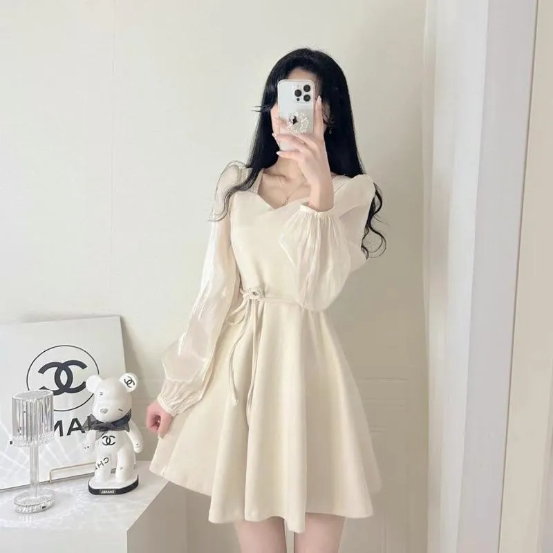🇰🇷Chloe C. 韓國東大門服飾🇰🇷 eeyou［熱銷款🏆］正韓拼接雪紡後綁帶洋裝.登記結婚.婚禮禮服.約會宴會