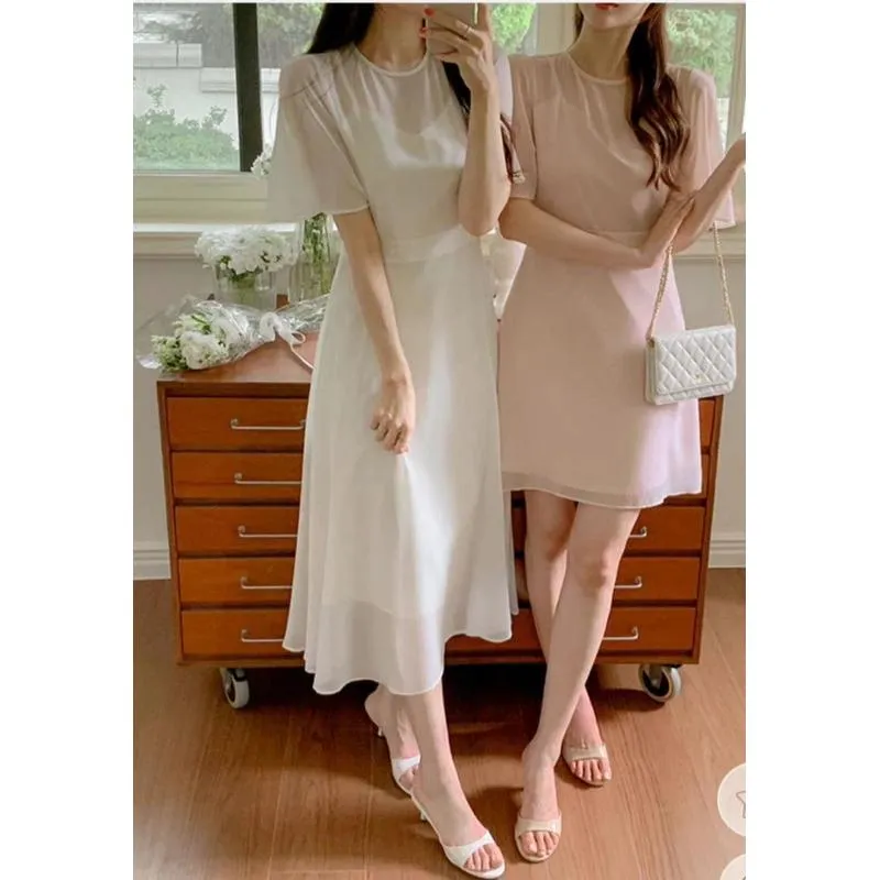 🇰🇷Chloe C. 韓國東大門服飾🇰🇷  mello 正韓拼接透紗荷葉邊後綁帶兩層式洋裝