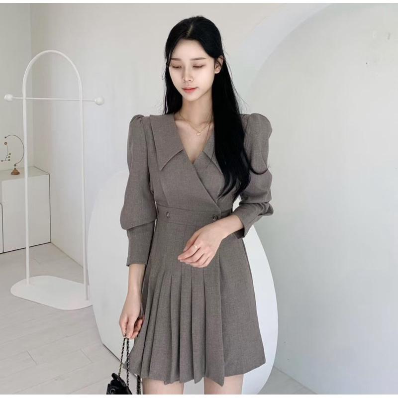 🇰🇷Chloe C. 韓國東大門服飾🇰🇷 Refill 正韓交叉立領公主袖百褶洋裝