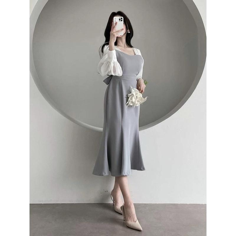 🇰🇷Chloe C. 韓國東大門服飾🇰🇷 eeyou 正韓紡紗拼接後綁帶長洋裝.宴會禮服