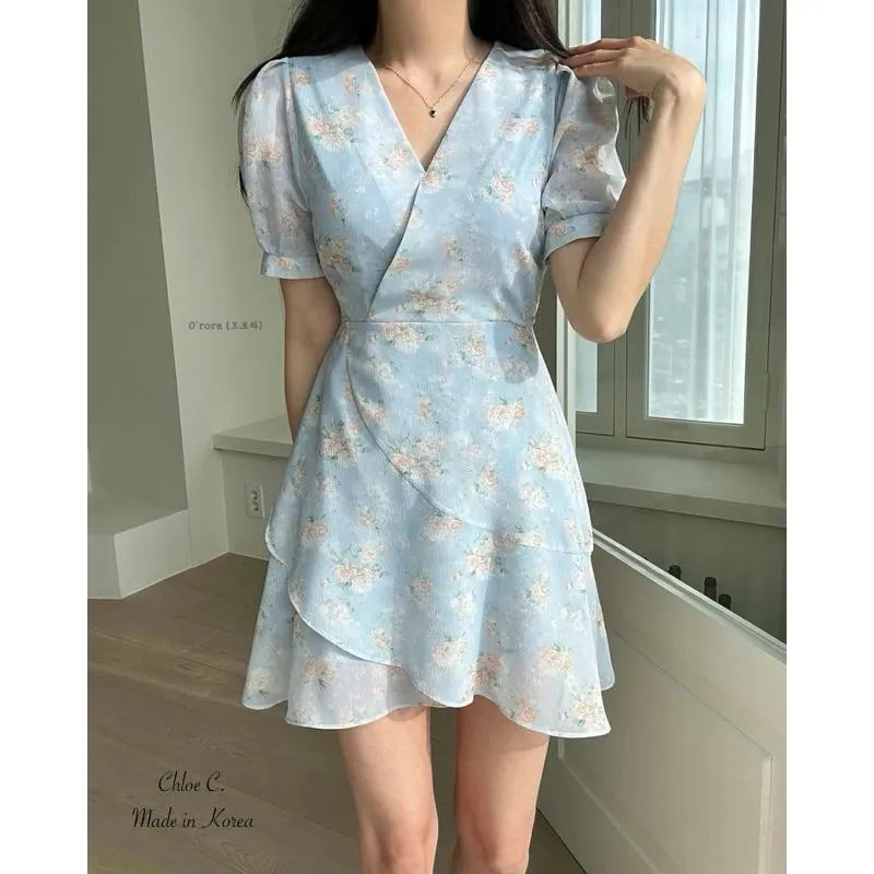 🇰🇷Chloe C. 韓國東大門服飾🇰🇷 O’rora ［特價出清款］正韓V領碎花朵顯瘦洋裝.宴會婚禮