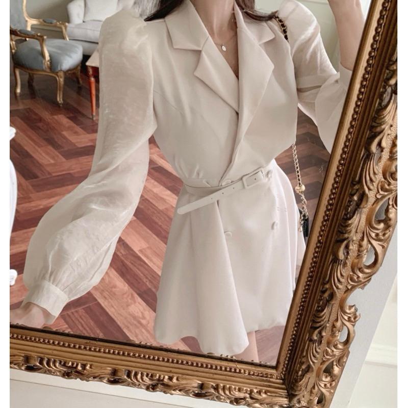 🇰🇷Chloe C. 韓國東大門服飾🇰🇷 eeyou ［熱銷款🏆］正韓拼接雪紡束腰西裝風連身裙.約會宴會款