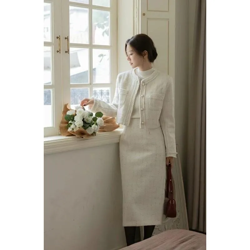 🇰🇷Chloe C. 韓國東大門服飾🇰🇷 eeyou 正韓小香風毛邊外套長裙套裝.典禮主持款