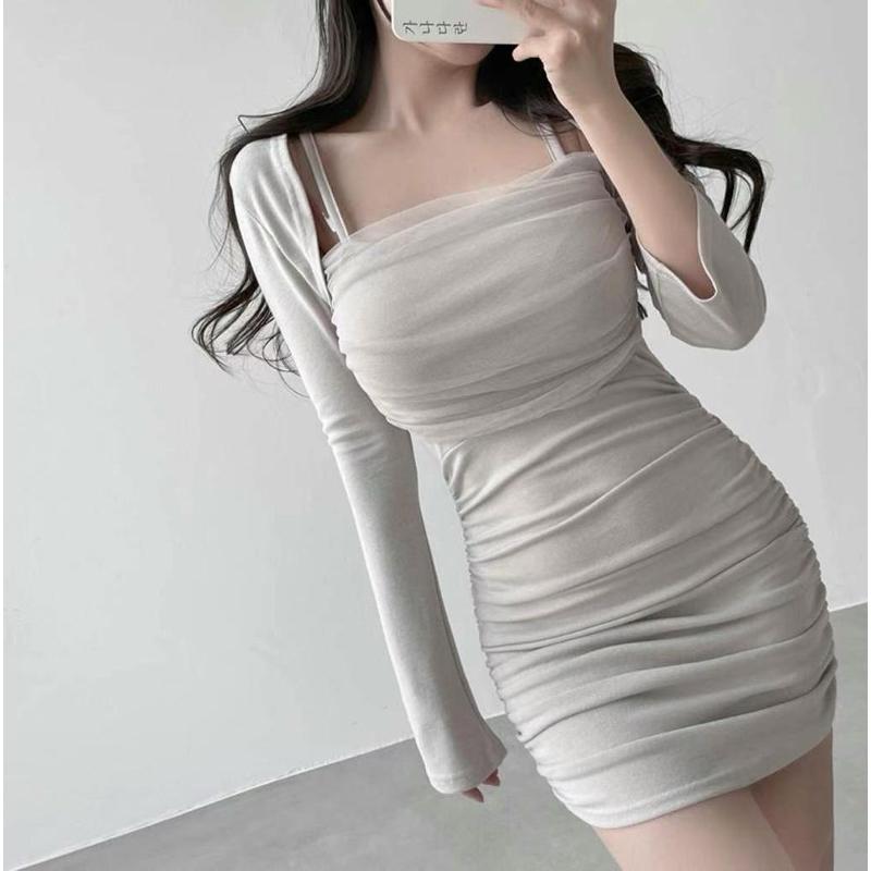 🇰🇷Chloe C. 韓國東大門服飾🇰🇷 eeyou 正韓薄紗長袖緊身短裙