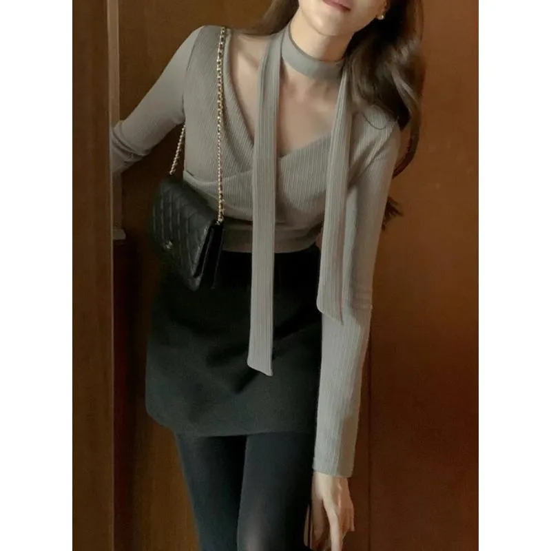 🇰🇷Chloe C. 韓國東大門服飾🇰🇷  eeyou 正韓交叉V領綁帶領巾上衣
