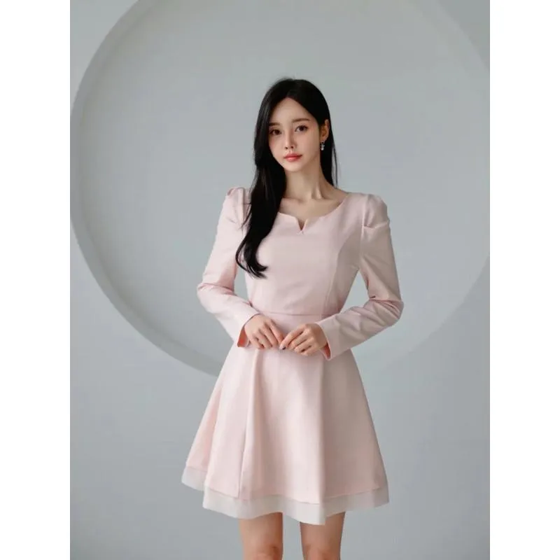 🇰🇷Chloe C. 韓國東大門服飾🇰🇷  eeyou 正韓小V領束腰綁帶兩層紗長袖洋裝.約會典禮宴會款