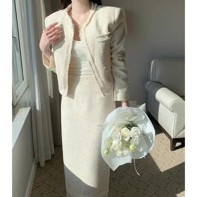 🇰🇷Chloe C. 韓國東大門服飾🇰🇷  eeyou 正韓毛邊小香風外套薄紗長裙套裝.典禮主持款