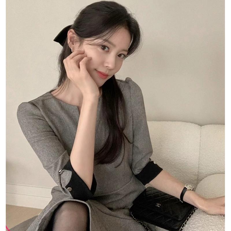 🇰🇷Chloe C. 韓國東大門服飾🇰🇷  Refill 正韓小v領七分袖不規則裙擺洋裝.宴會典禮洋裝.