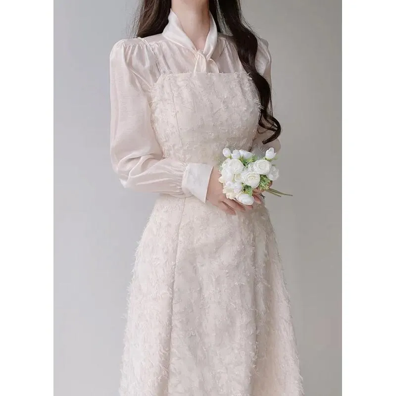 🇰🇷Chloe C. 韓國東大門服飾🇰🇷 mello 正韓毛編織繡設計款細肩長洋裝.婚禮典禮.約會仙女款