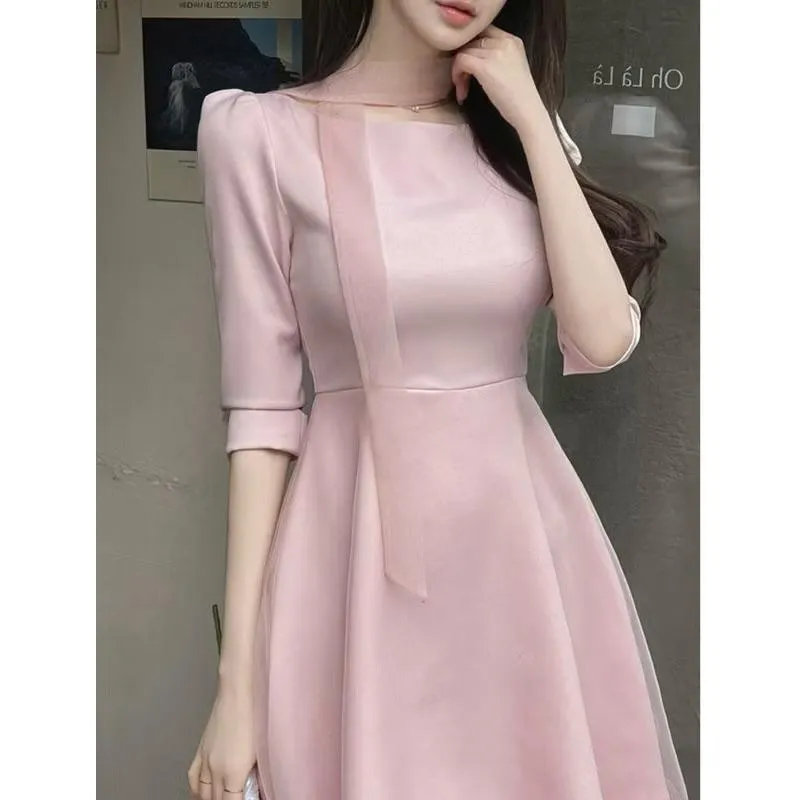 🇰🇷Chloe C. 韓國東大門服飾🇰🇷  eeyou 正韓兩層式薄紗繞頸綁帶洋裝.婚禮禮服.約會宴會