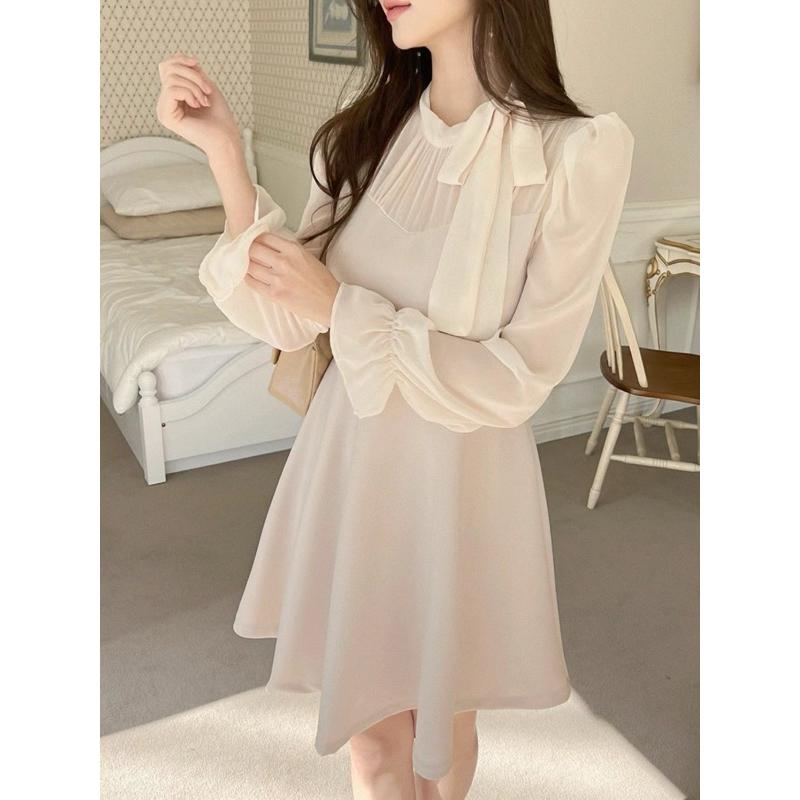 🇰🇷Chloe C. 韓國東大門服飾🇰🇷  eeyou 正韓綁帶領巾拼接紡紗後綁帶洋裝.宴會禮服