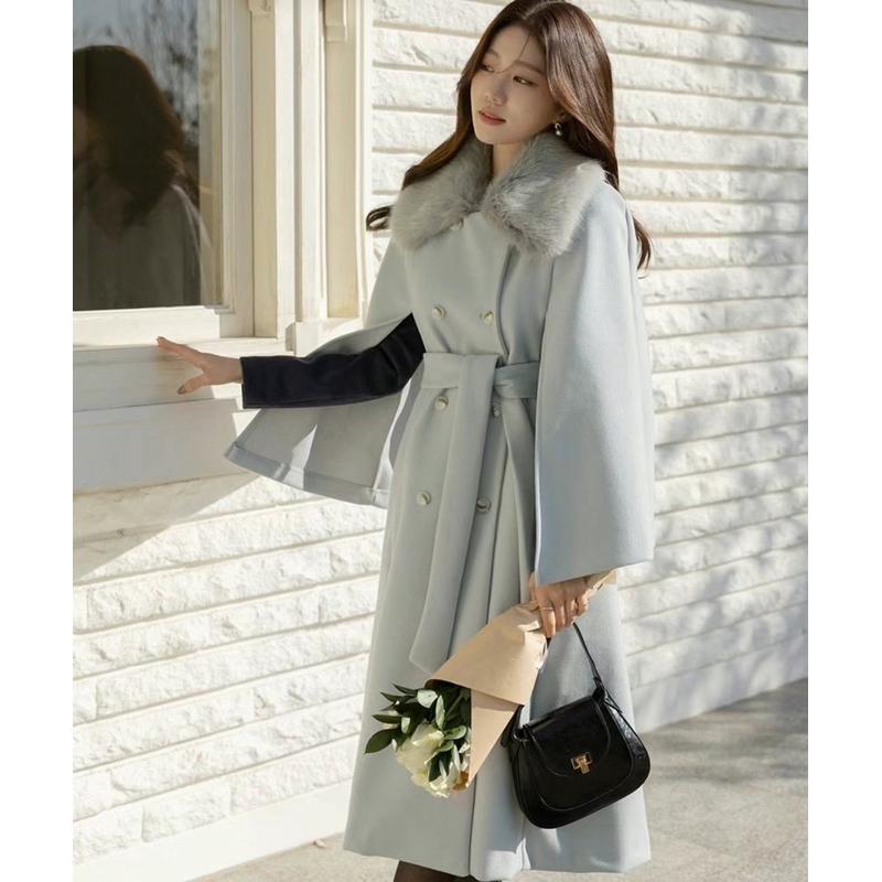 🇰🇷Chloe C. 韓國東大門服飾🇰🇷  eeyou 正韓毛領綁帶長版大衣外套.冬天氣質簡約款