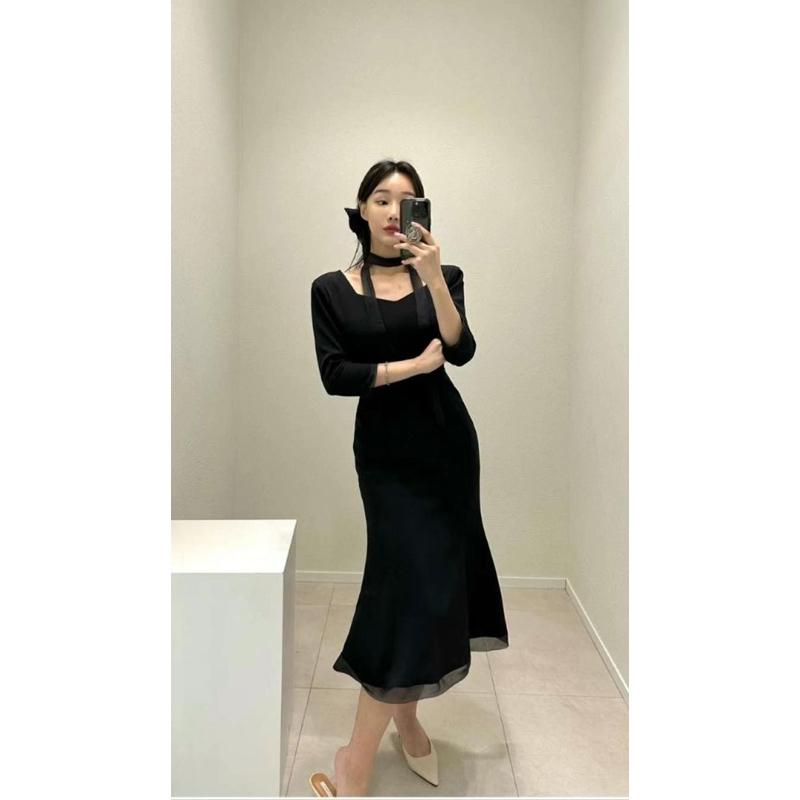 🇰🇷Chloe C. 韓國東大門服飾🇰🇷 eeyou 正韓繞頸綁帶薄紗七分袖魚尾裙