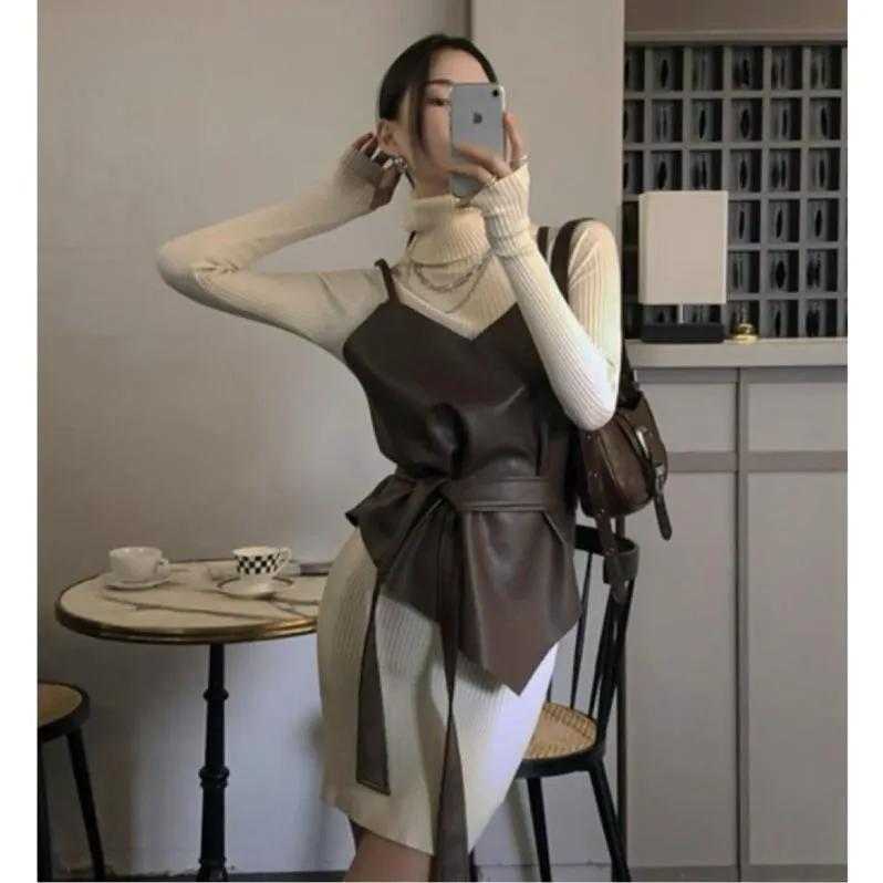 🇰🇷Chloe C. 韓國東大門服飾🇰🇷 AVEC 正韓皮革細肩綁帶馬甲背心