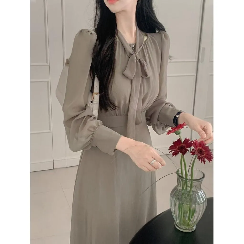 🇰🇷Chloe C. 韓國東大門服飾🇰🇷  eeyou 正韓雪紡透紗公主袖綁帶長袖長洋裝