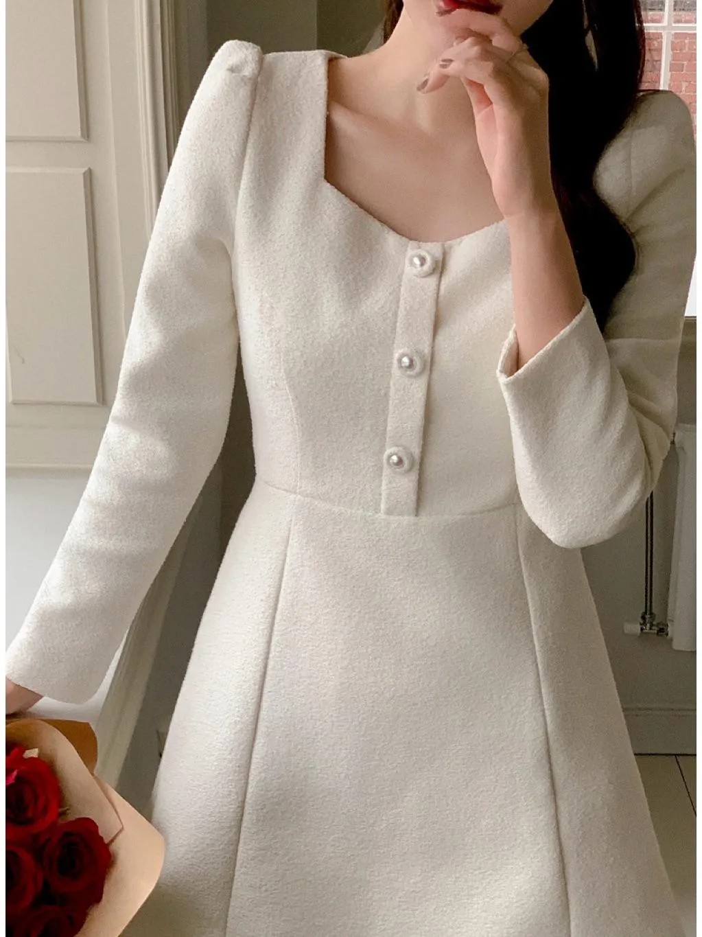 🇰🇷Chloe C. 韓國東大門服飾🇰🇷  eeyou 正韓方領粗花呢束腰公主袖洋裝