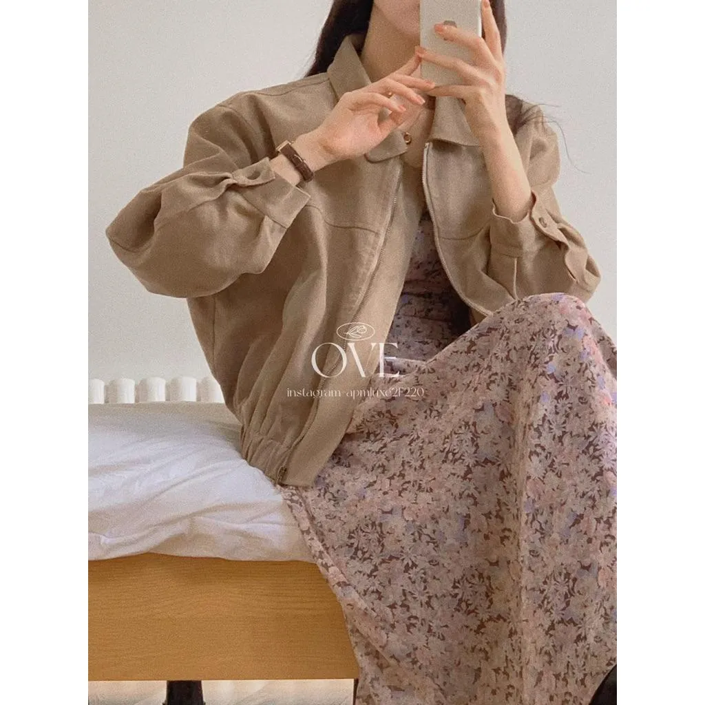 🇰🇷Chloe C. 韓國東大門服飾🇰🇷  OVE 正韓復古風絨布拉鏈式夾克外套