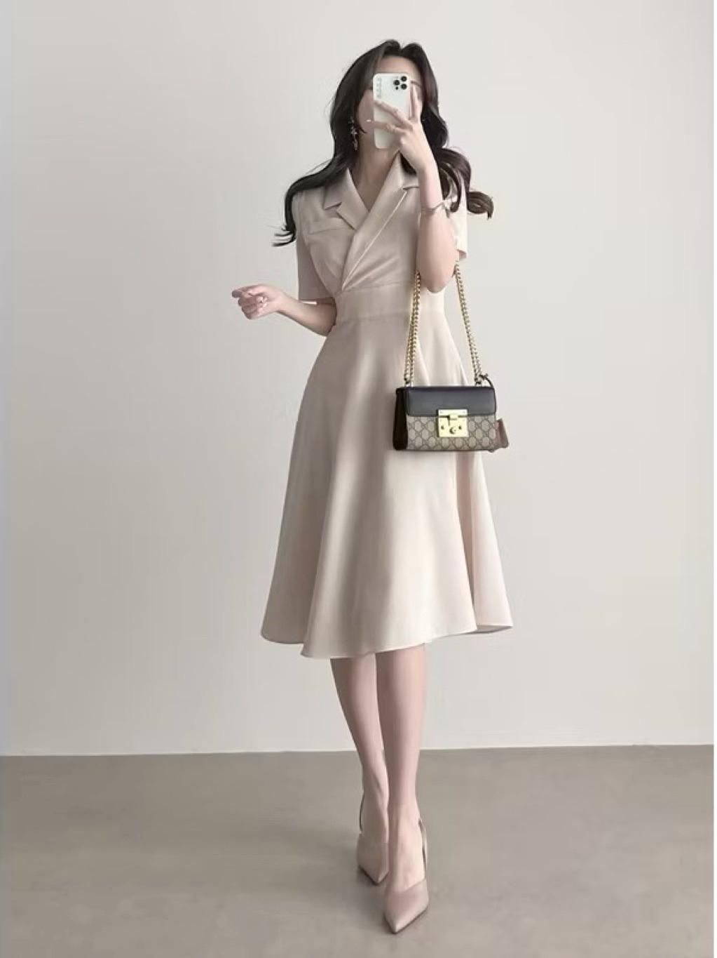 🇰🇷Chloe C. 韓國東大門服飾🇰🇷  eeyou 正韓交叉V領束腰短袖中長洋裝