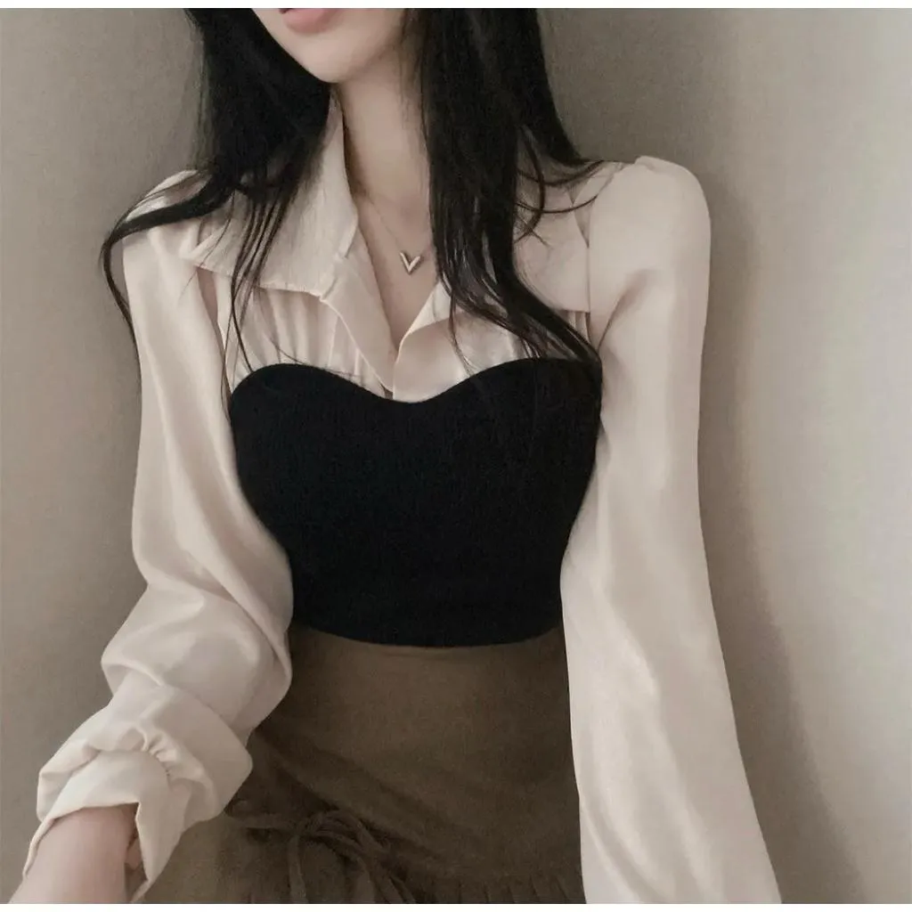 🇰🇷Chloe C. 韓國東大門服飾🇰🇷  正韓前開V領拼接襯衣