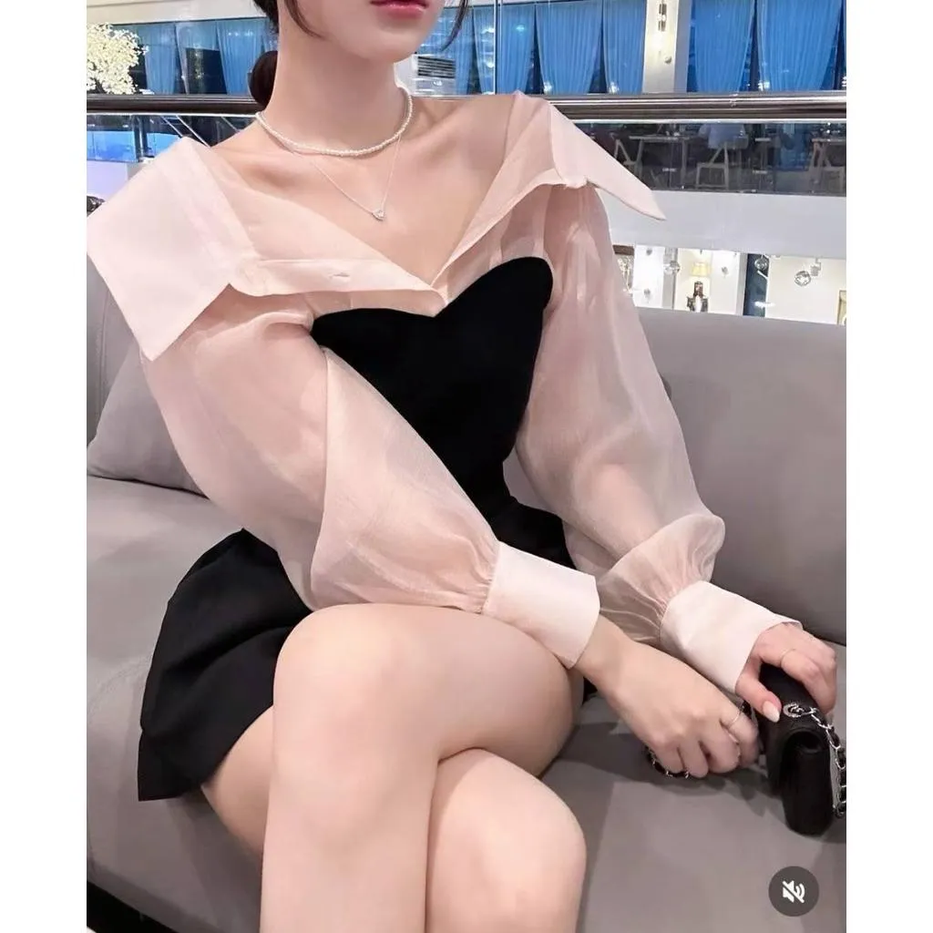 🇰🇷Chloe C. 韓國東大門服飾🇰🇷  Double 正韓前後開V領拼接襯衣