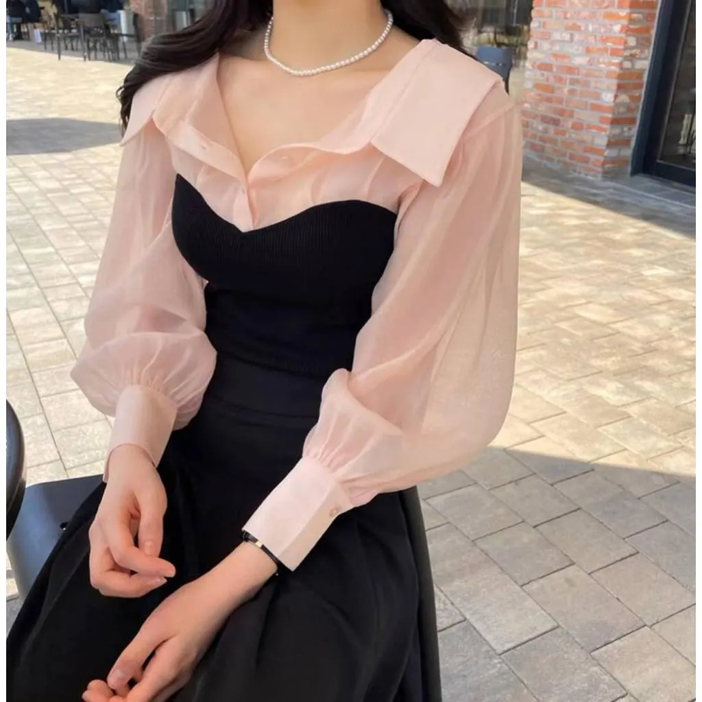 🇰🇷Chloe C. 韓國東大門服飾🇰🇷  Double 正韓前後開V領拼接襯衣