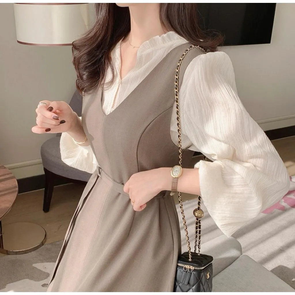 🇰🇷Chloe C. 韓國東大門服飾🇰🇷 正韓V領腰綁帶背心洋裝