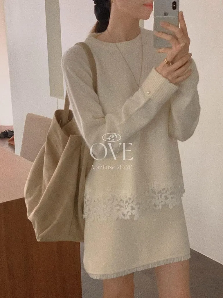 🇰🇷Chloe C. 韓國東大門服飾🇰🇷  正韓蕾絲針織長袖上衣短裙套裝