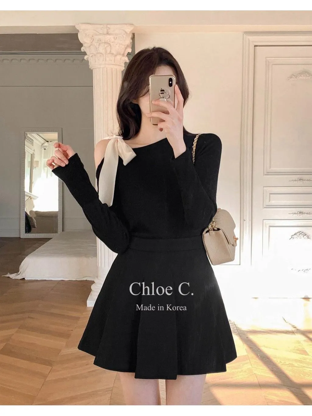 🇰🇷Chloe C. 韓國東大門服飾🇰🇷  正韓秋款緞帶單肩綁帶長袖上衣