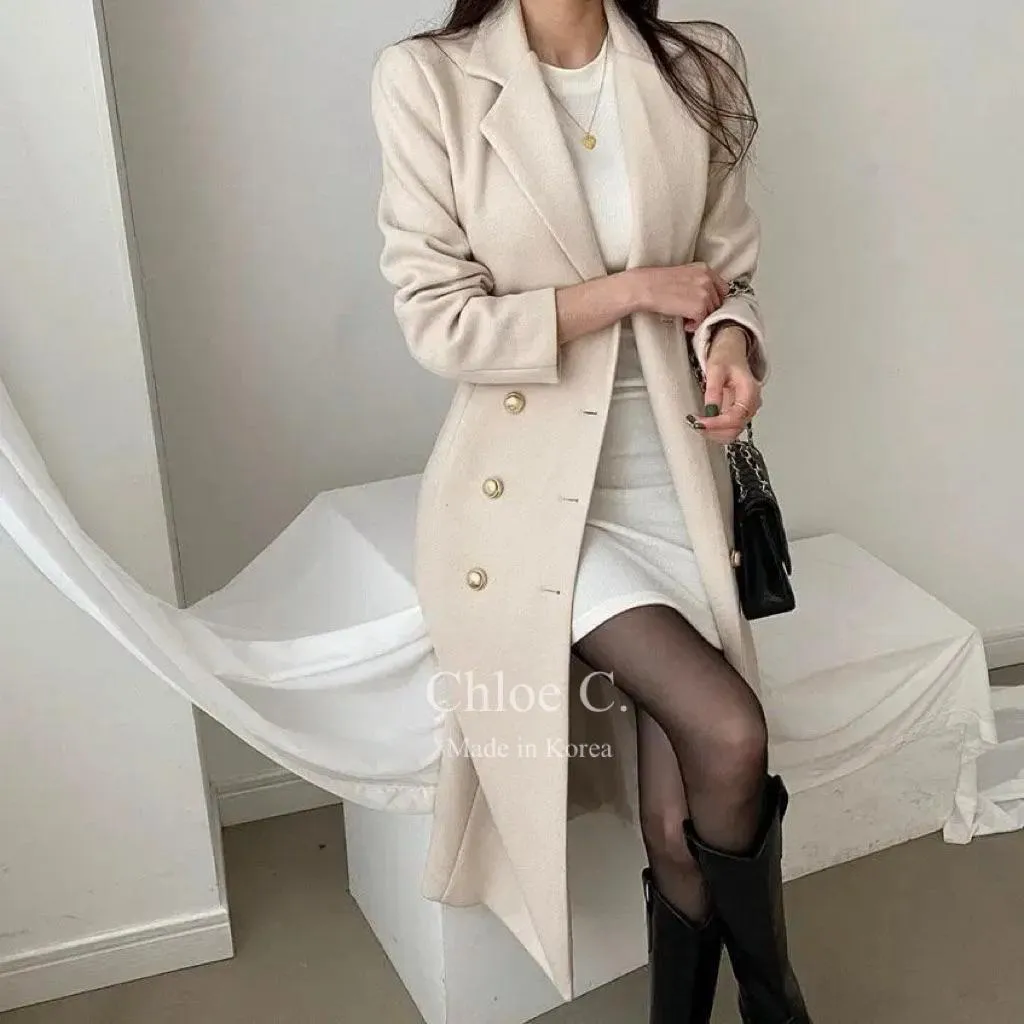 🇰🇷Chloe C. 韓國東大門服飾🇰🇷 正韓羊毛質感排扣窄腰長版大衣外套