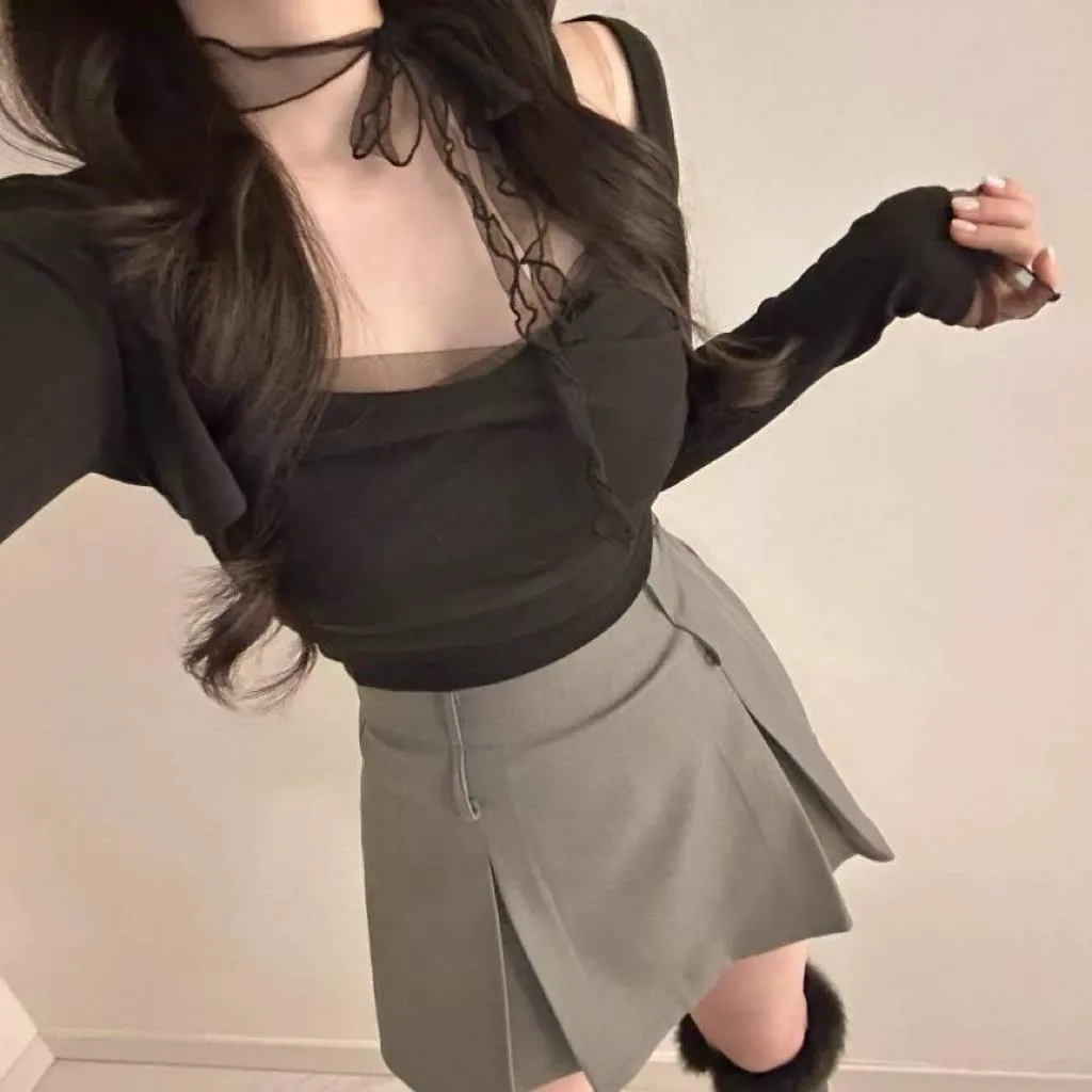 🇰🇷Chloe C. 韓國東大門服飾🇰🇷 正韓薄紗兩層式背心短版薄外套套裝SET