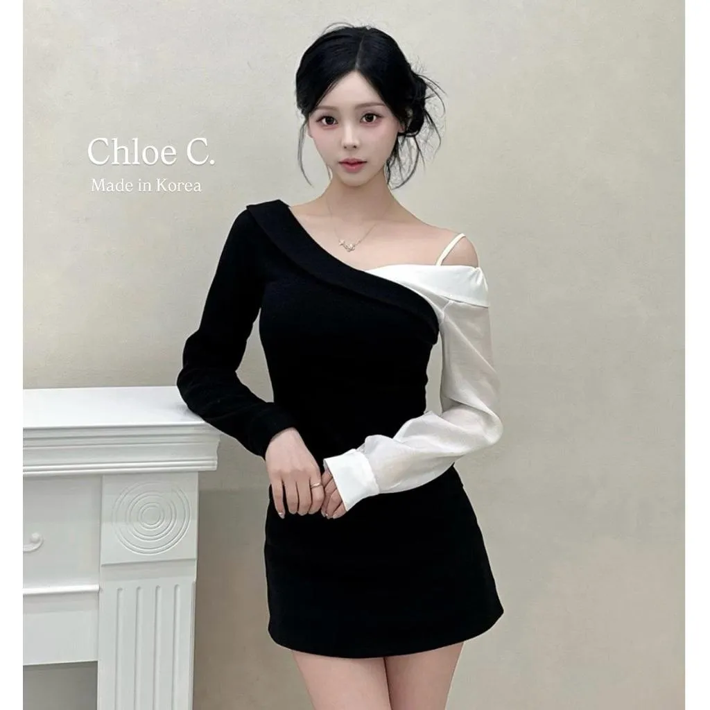 🇰🇷Chloe C. 韓國東大門服飾🇰🇷  正韓設計師款單肩交叉拼接上衣（附領巾)