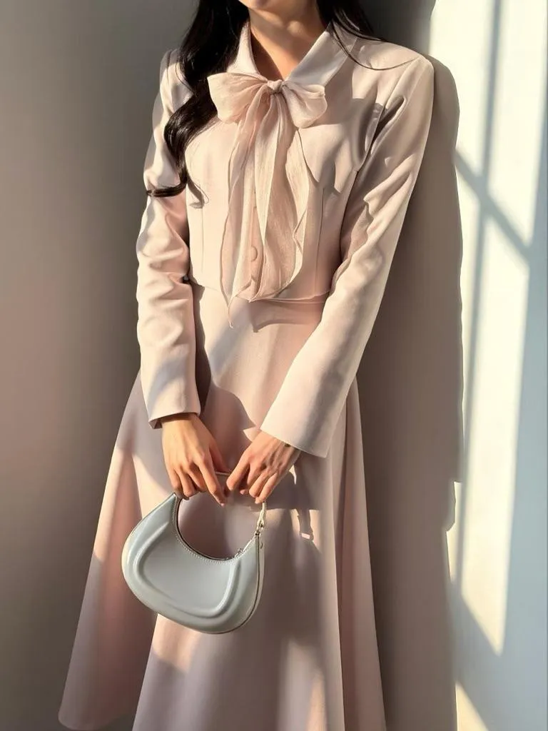 🇰🇷Chloe C. 韓國東大門服飾🇰🇷  正韓緞帶立領排扣外套A字裙套裝SET
