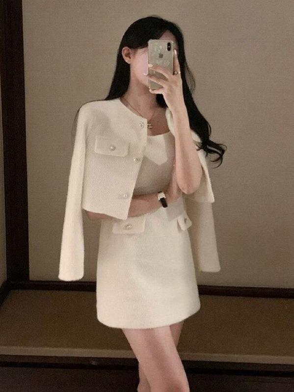 🇰🇷Chloe C. 韓國東大門服飾🇰🇷 正韓小香風無袖短洋裝短版外套套裝