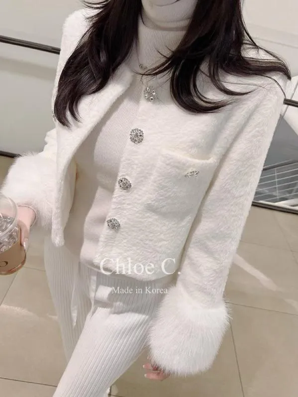 🇰🇷Chloe C. 韓國東大門服飾🇰🇷  正韓貂皮狐狸毛奢華鑽石短版外套.高貴名媛款