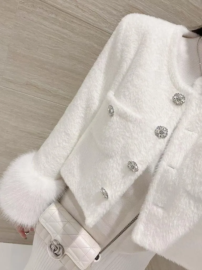 🇰🇷Chloe C. 韓國東大門服飾🇰🇷  正韓貂皮狐狸毛奢華鑽石短版外套.高貴名媛款
