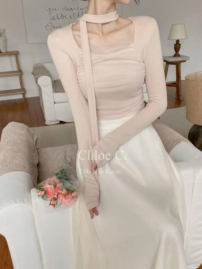 🇰🇷Chloe C. 韓國東大門服飾🇰🇷  正韓抹胸拼接薄紗繞頸綁帶上衣